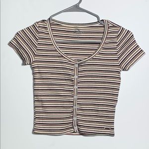 Hollister Striped Button-up Crop Top